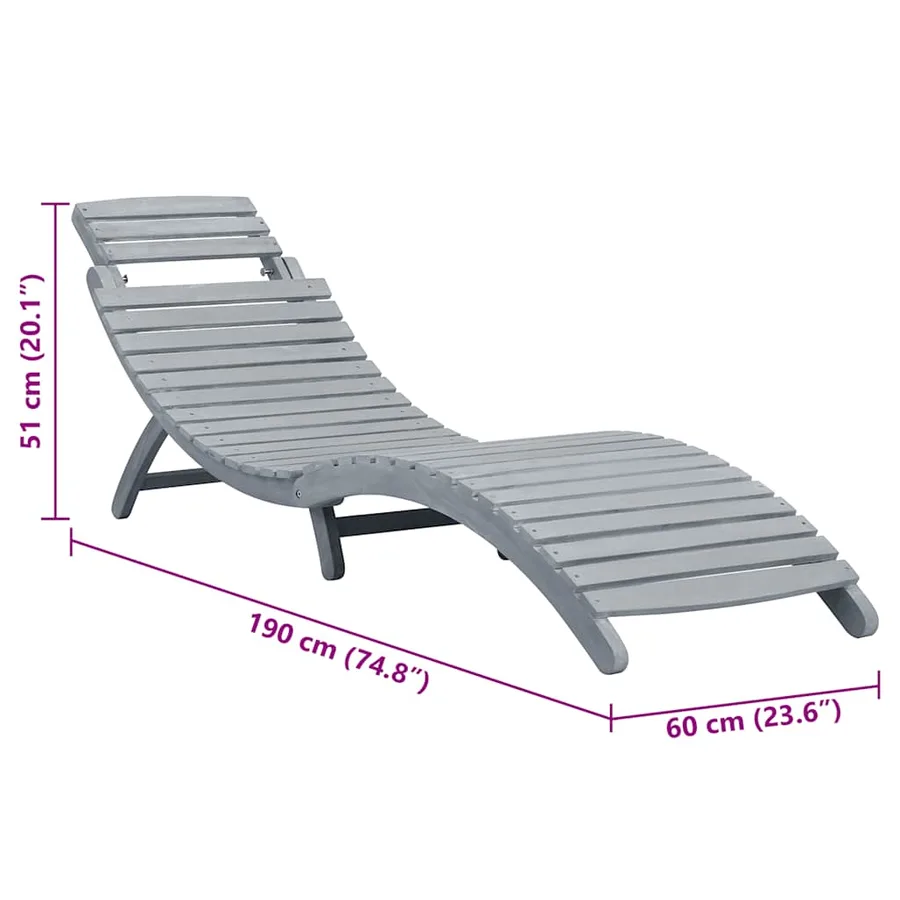 Chaise longue avec coussin Gris Bois d'acacia solide - 16