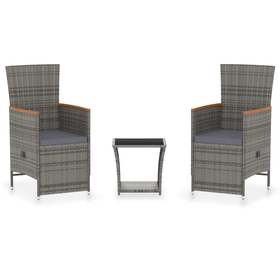 Salon de jardin 3 pcs avec coussins Résine tressée Gris - 2