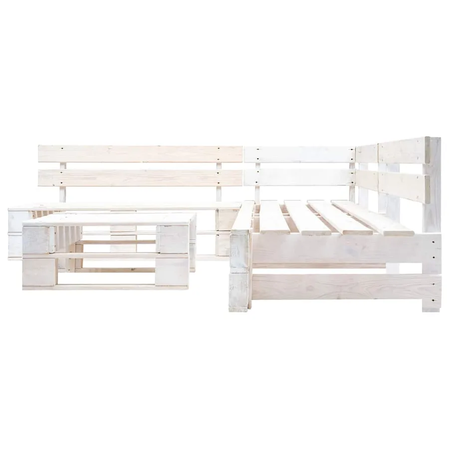 Salon de jardin palette 4 pcs Bois Blanc - 2