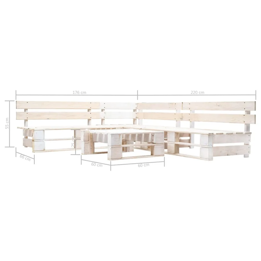 Salon de jardin palette 4 pcs Bois Blanc - 3