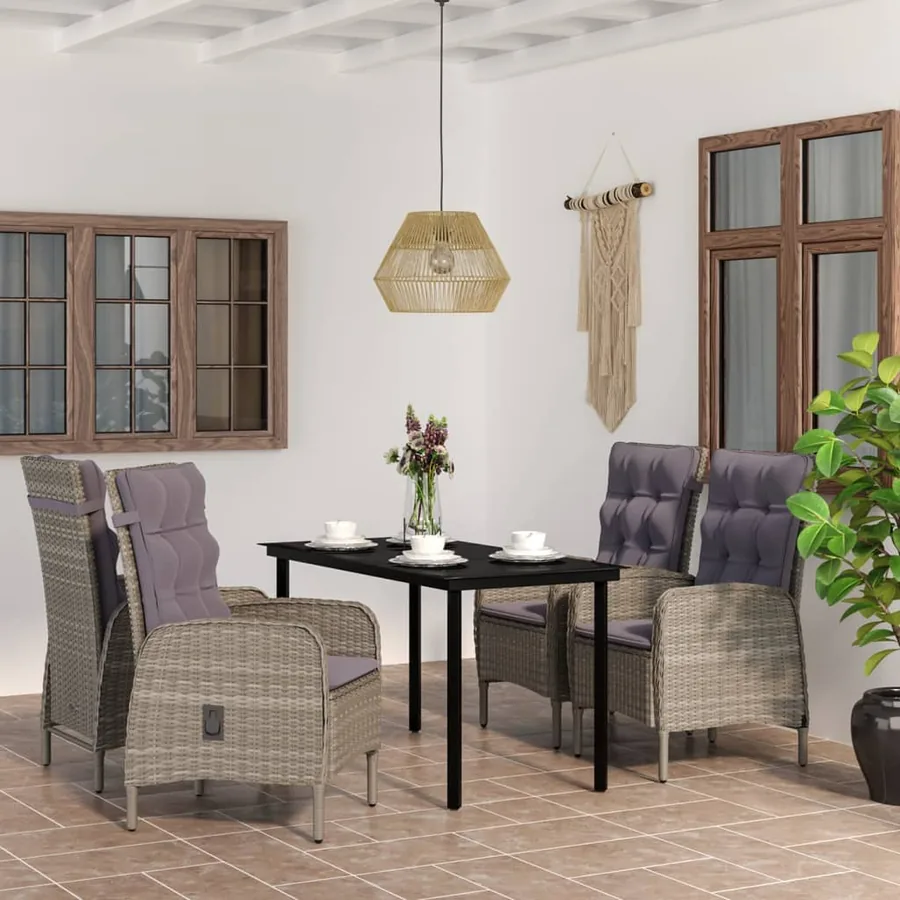 Ensemble à manger de jardin et coussins 5pcs Gris/noir