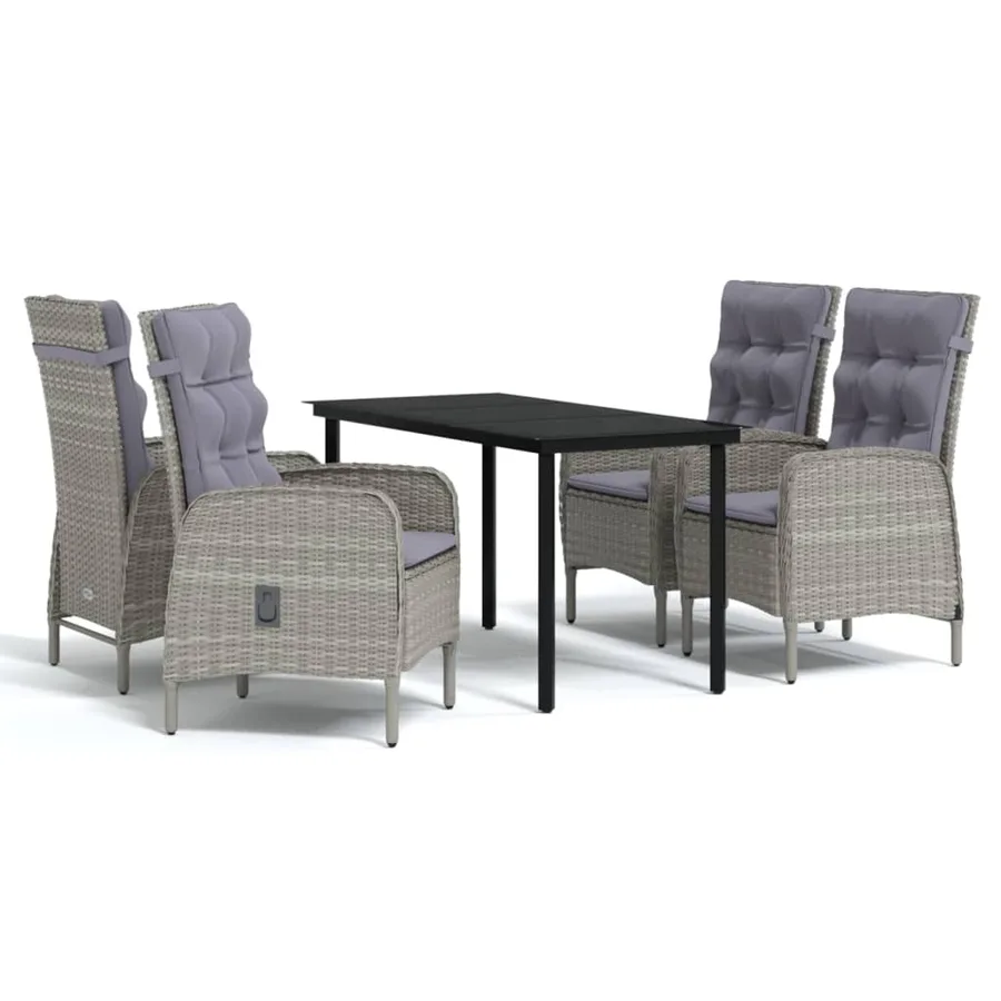 Ensemble à manger de jardin et coussins 5pcs Gris/noir - 2