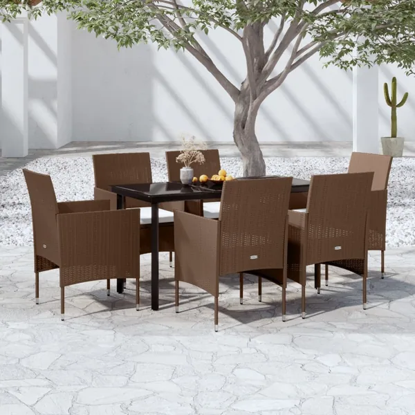Ensemble à manger de jardin coussins 7 pcs Marron/noir