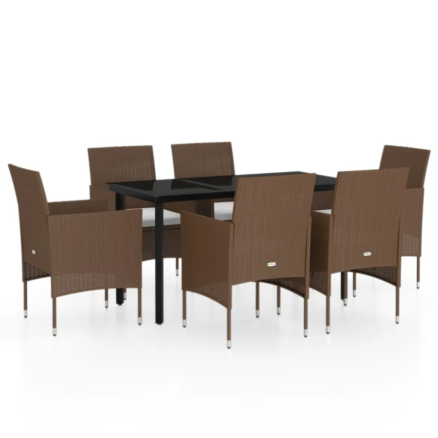 Ensemble à manger de jardin coussins 7 pcs Marron/noir - 2