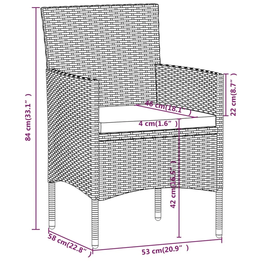 Ensemble à manger de jardin coussins 7 pcs Marron/noir - 7