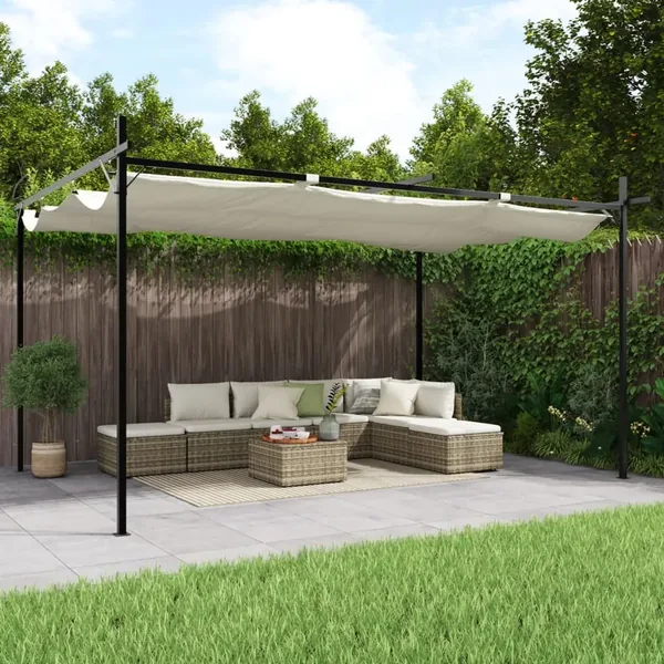Pergola avec toit rétractable crème 395x292x230 cm
