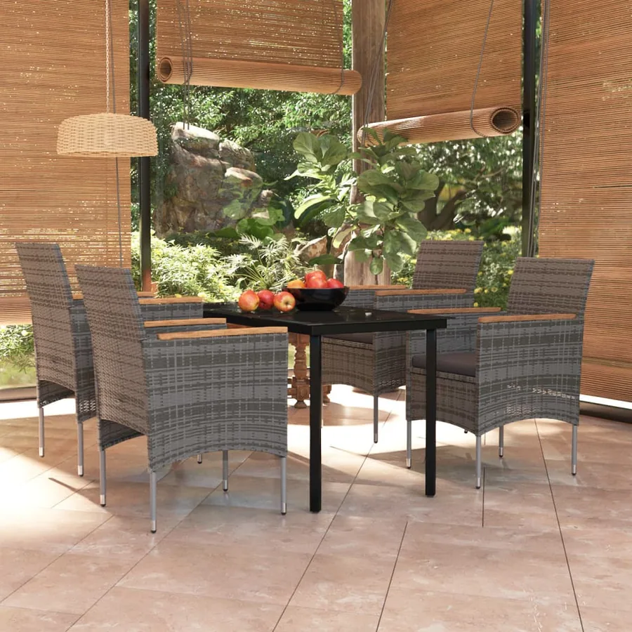 Ensemble à manger de jardin et coussins 5pcs Gris/noir