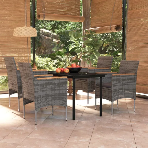 Ensemble à manger de jardin et coussins 5pcs Gris/noir