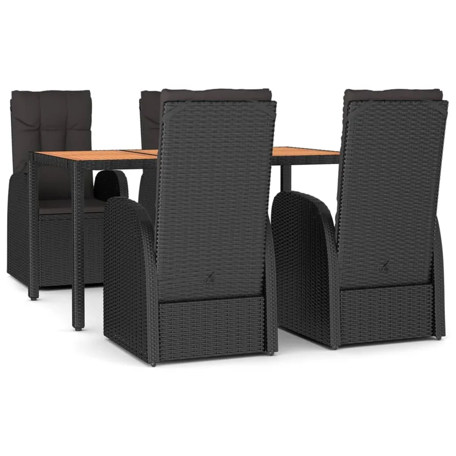 Ensemble à manger de jardin coussins 5pcs Noir Résine tressée - 2