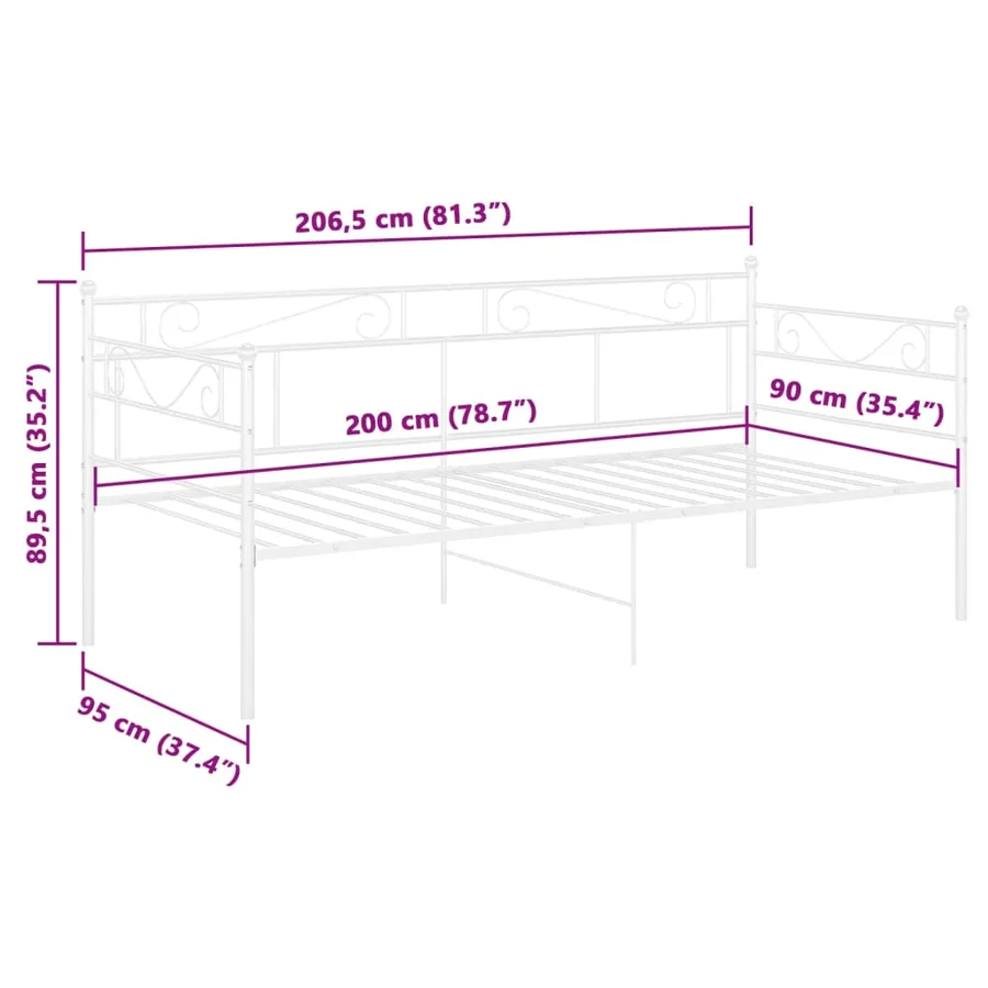 Cadre de canapé-lit sans matelas blanc métal 90x200 cm - 8