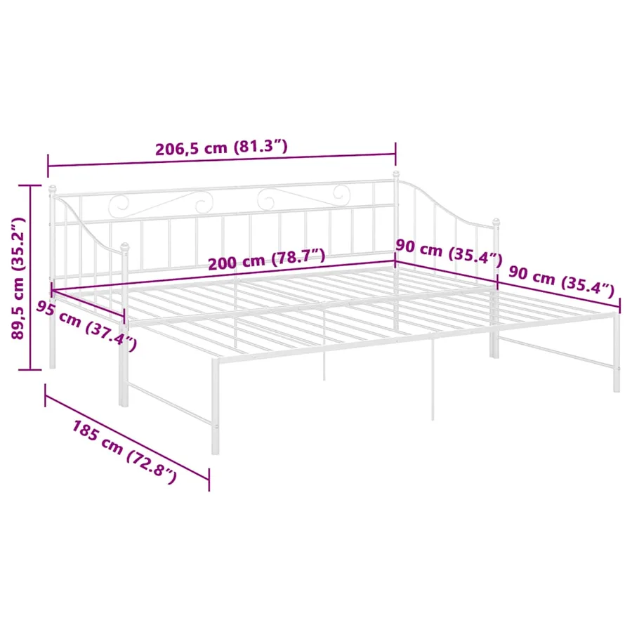 Cadre de canapé-lit extensible sans matelas blanc 90x200 cm - 11