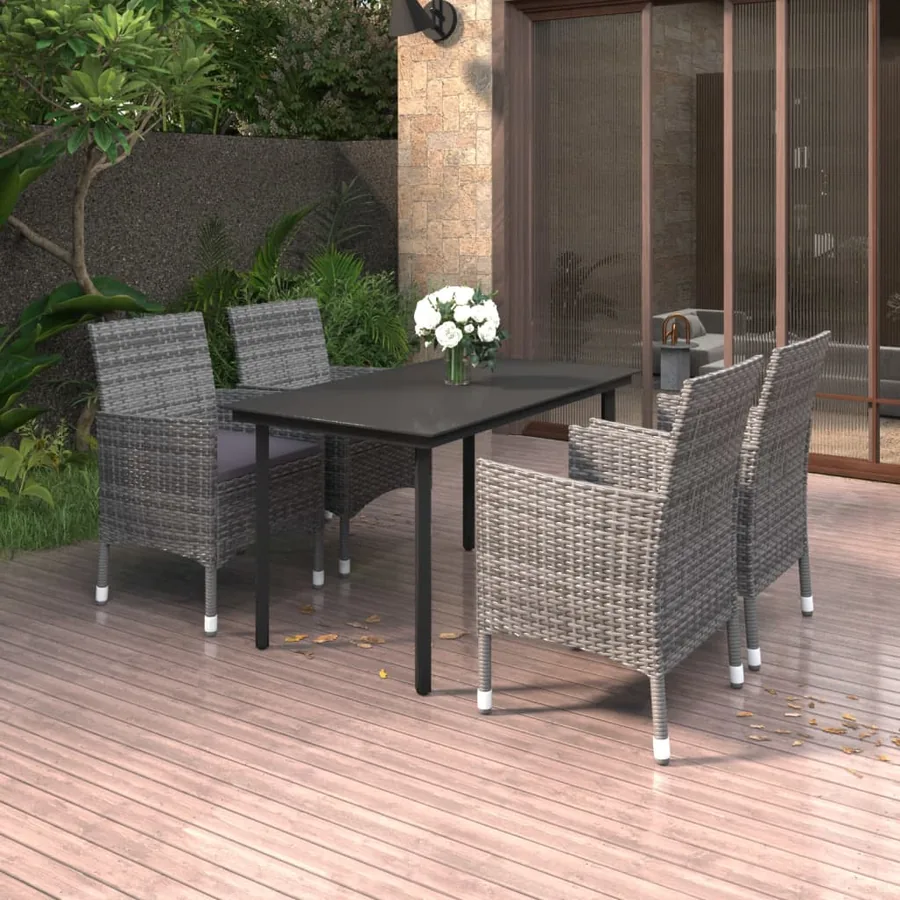 Ensemble à manger de jardin coussins 5 pcs Résine tressée Verre