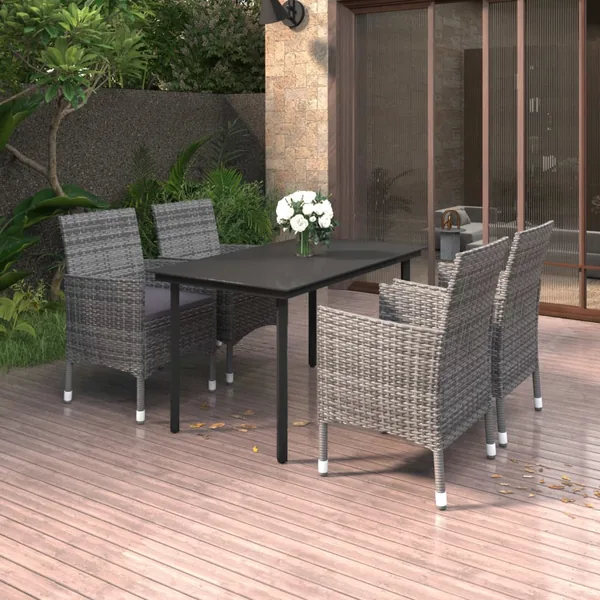 Ensemble à manger de jardin coussins 5 pcs Résine tressée Verre