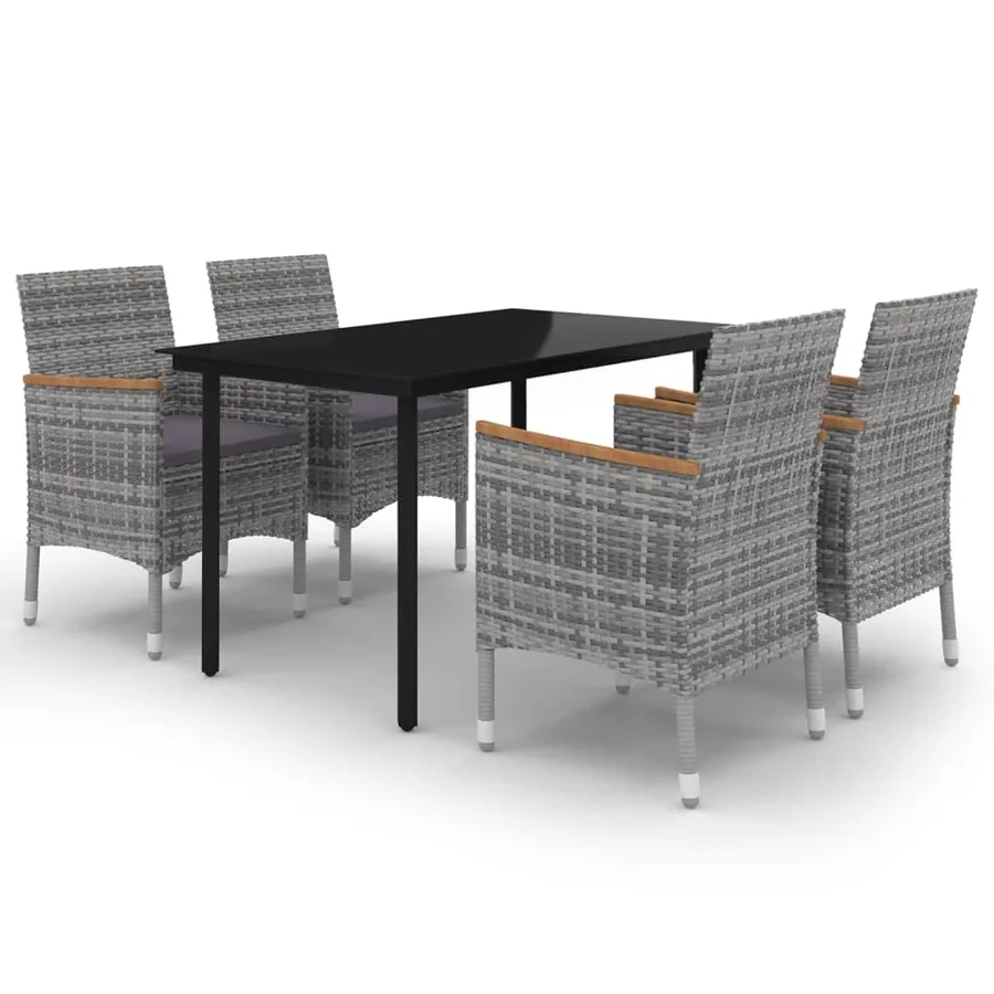 Ensemble à manger de jardin coussins 5 pcs Résine tressée Verre - 2