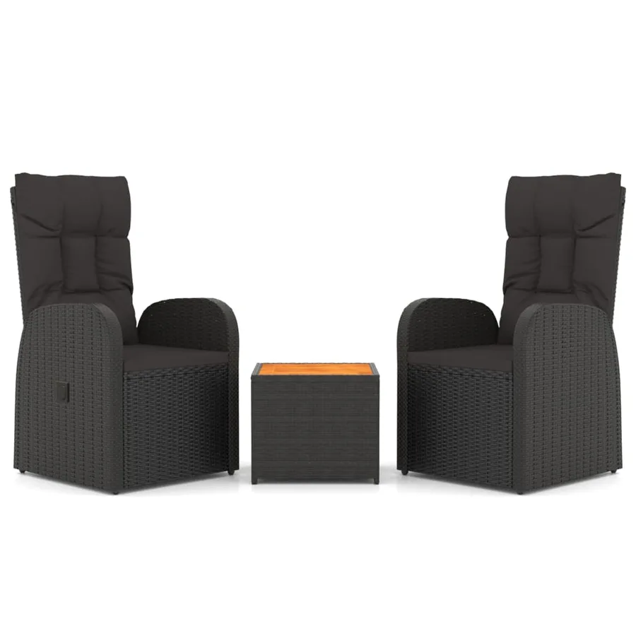Ensemble de salon de jardin 3 pcs noir poly rotin et acacia - 2