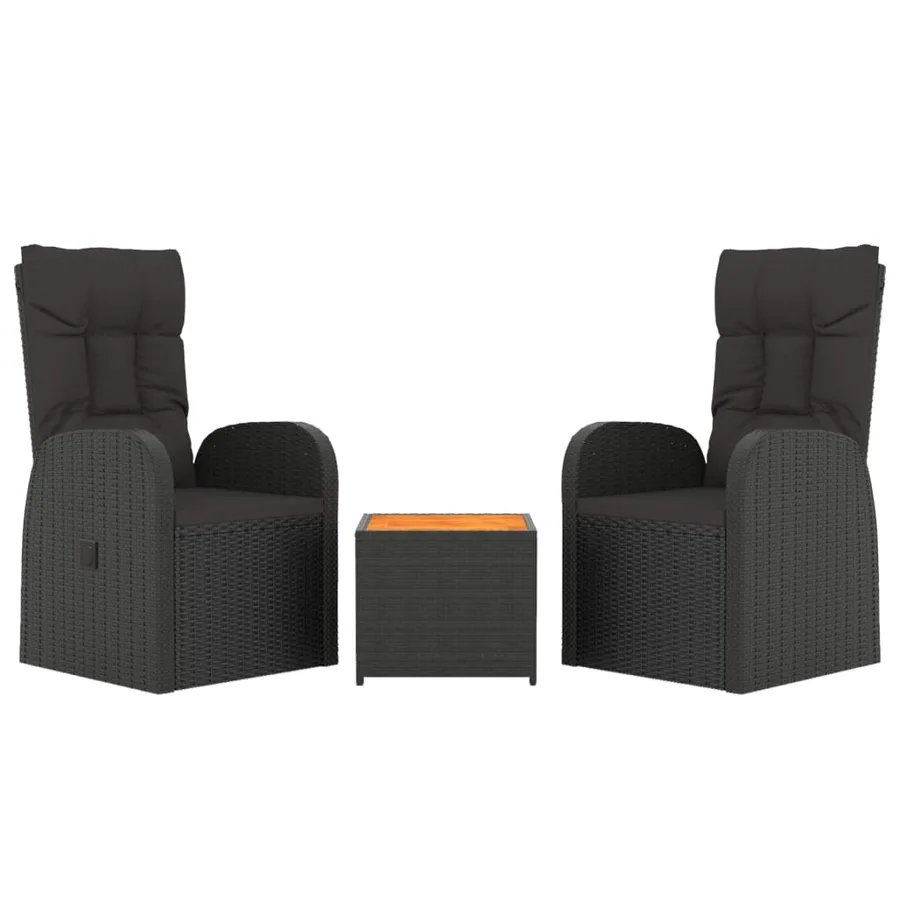 Ensemble de salon de jardin 3 pcs noir poly rotin et acacia - 3