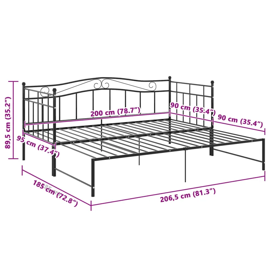 Cadre de canapé-lit extensible sans matelas Noir Métal 90x200cm - 11