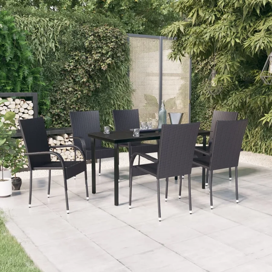 Ensemble à manger de jardin 7 pcs Noir