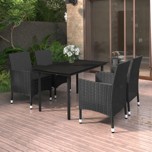 Ensemble à manger de jardin coussins 5 pcs Résine tressée Verre