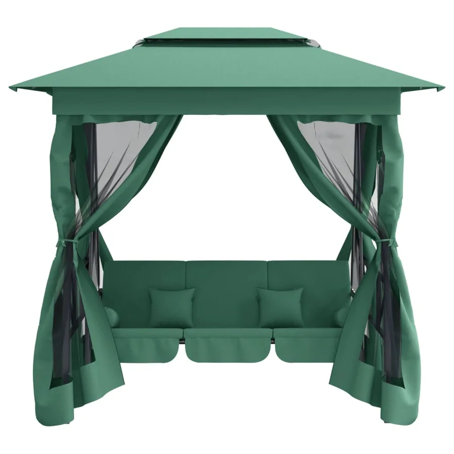 Tonnelle de jardin banc pivotant convertible vert tissu acier - 3