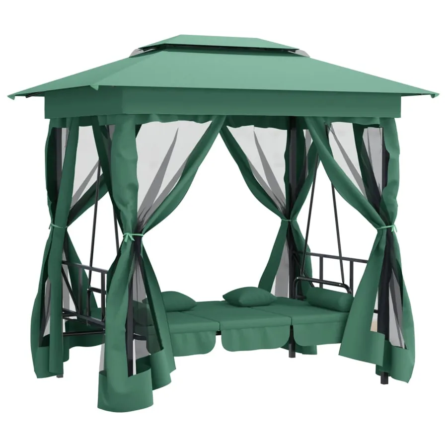Tonnelle de jardin banc pivotant convertible vert tissu acier - 6