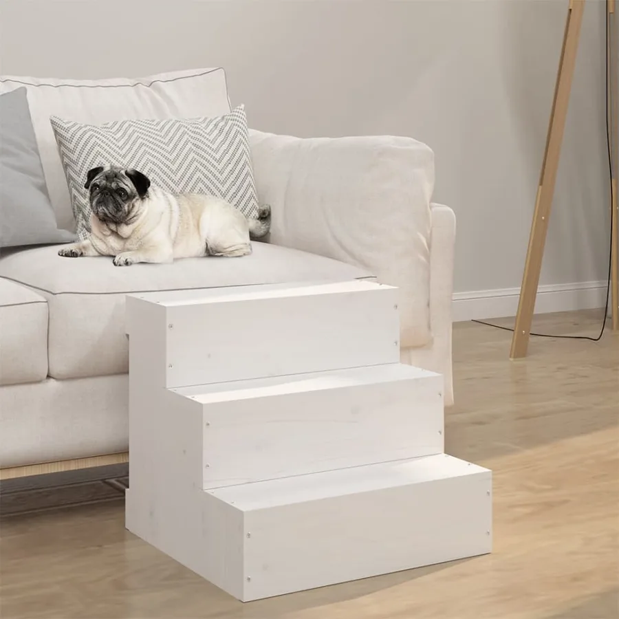 Escalier pour animaux de compagnie Blanc 40x37,5x35 cm Bois pin - 3