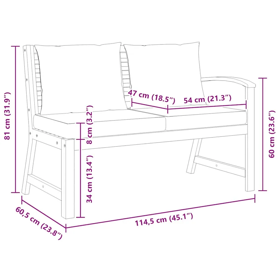 Banc de jardin 114,5 cm avec coussin gris foncé Bois d'acacia - 7