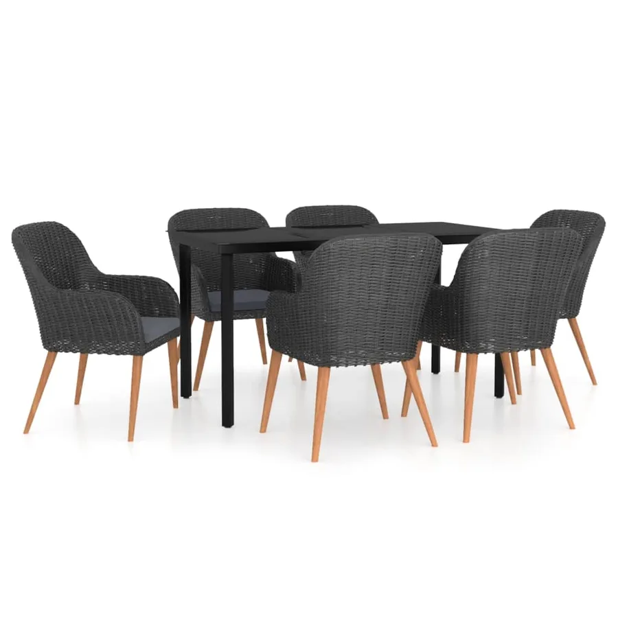 Ensemble à manger de jardin avec coussins 7 pcs Noir - 2