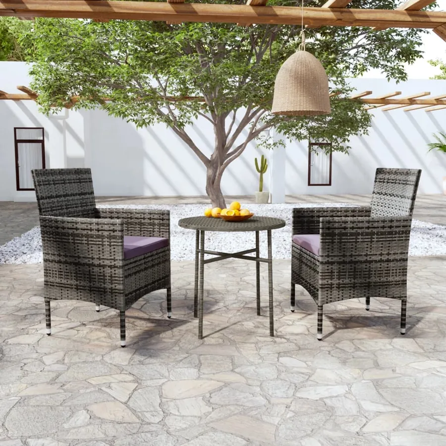 Ensemble à manger de jardin 3 pcs Résine tressée Gris