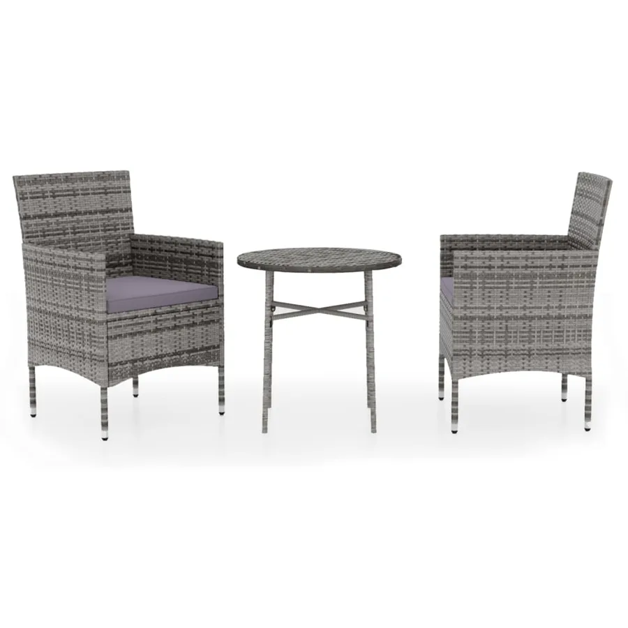 Ensemble à manger de jardin 3 pcs Résine tressée Gris - 2