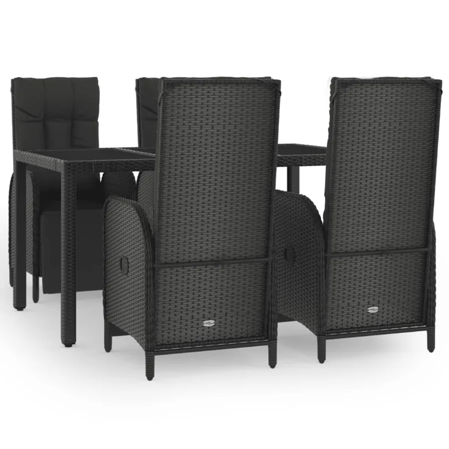 Ensemble à manger de jardin coussins 5pcs Noir Résine tressée - 2