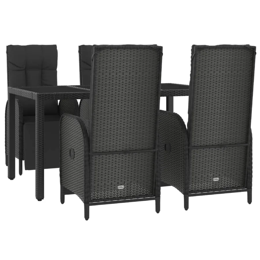 Ensemble à manger de jardin coussins 5pcs Noir Résine tressée - 3