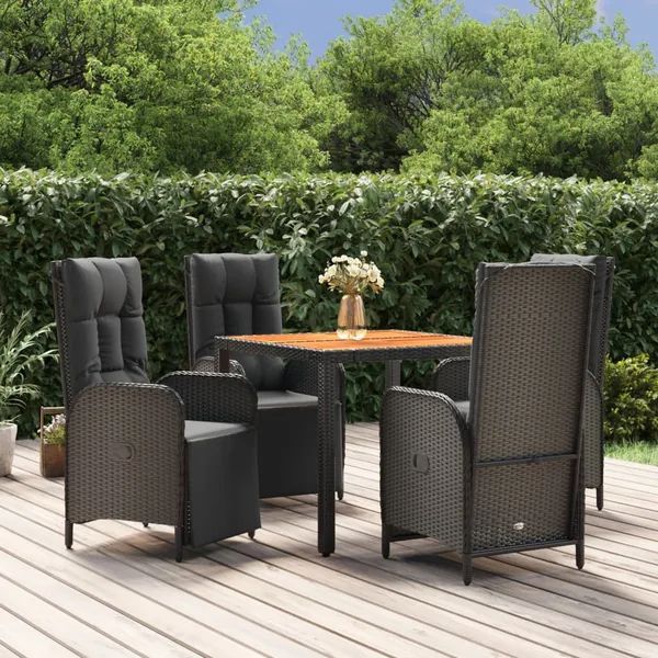 Ensemble à manger de jardin coussins 5pcs Noir Résine tressée