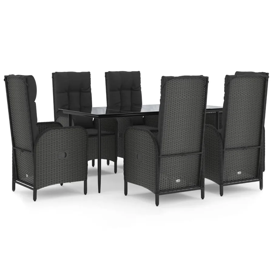 Ensemble à manger de jardin coussins 7pcs Noir Résine tressée - 2