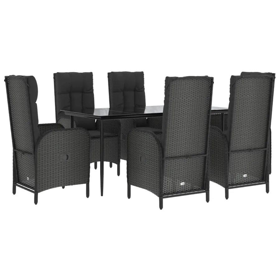 Ensemble à manger de jardin coussins 7pcs Noir Résine tressée - 3