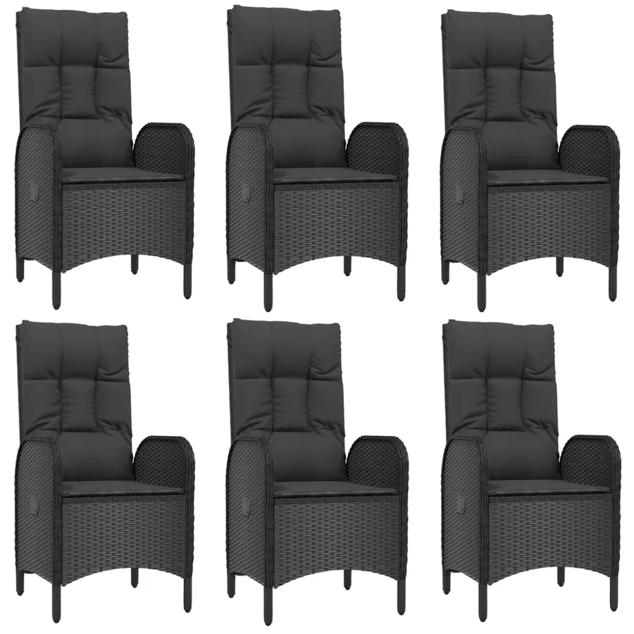 Ensemble à manger de jardin coussins 7pcs Noir Résine tressée - 4