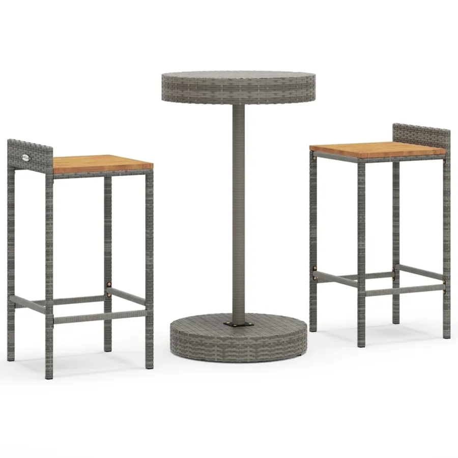 Ensemble de bar jardin 3 pcs gris poly rotin/bois massif acacia - 2