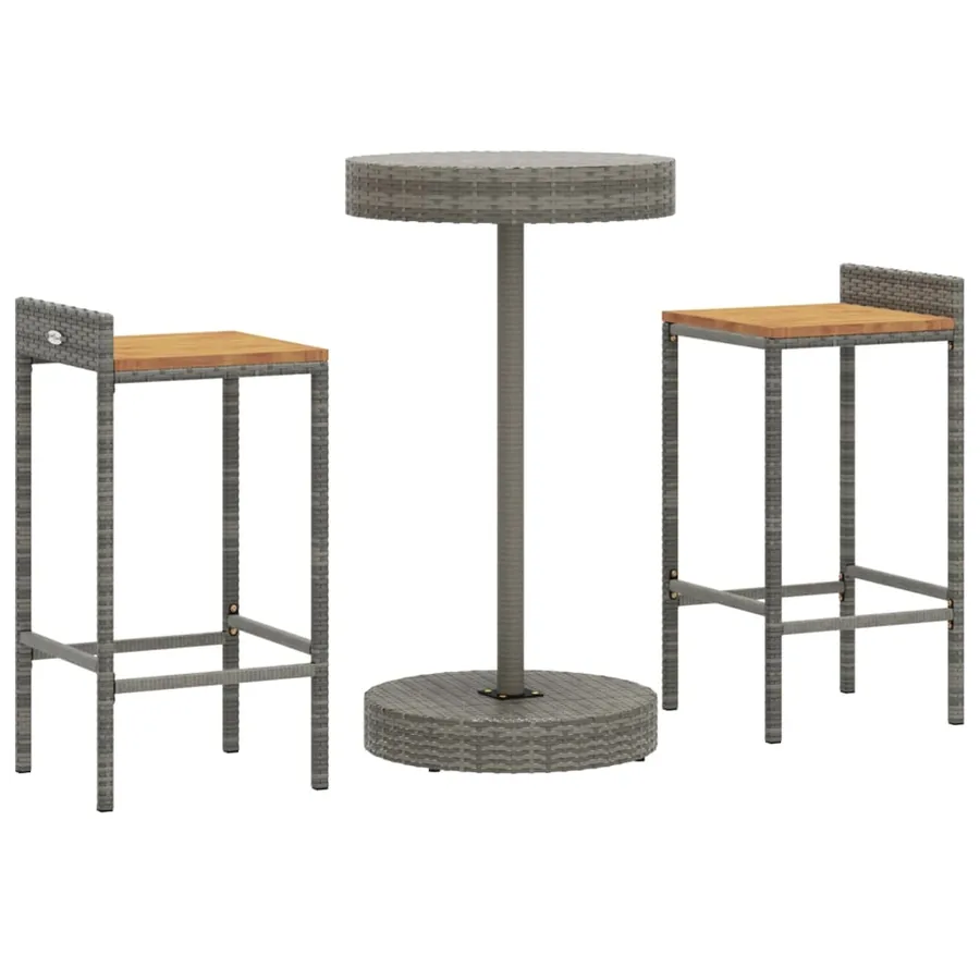 Ensemble de bar jardin 3 pcs gris poly rotin/bois massif acacia - 3