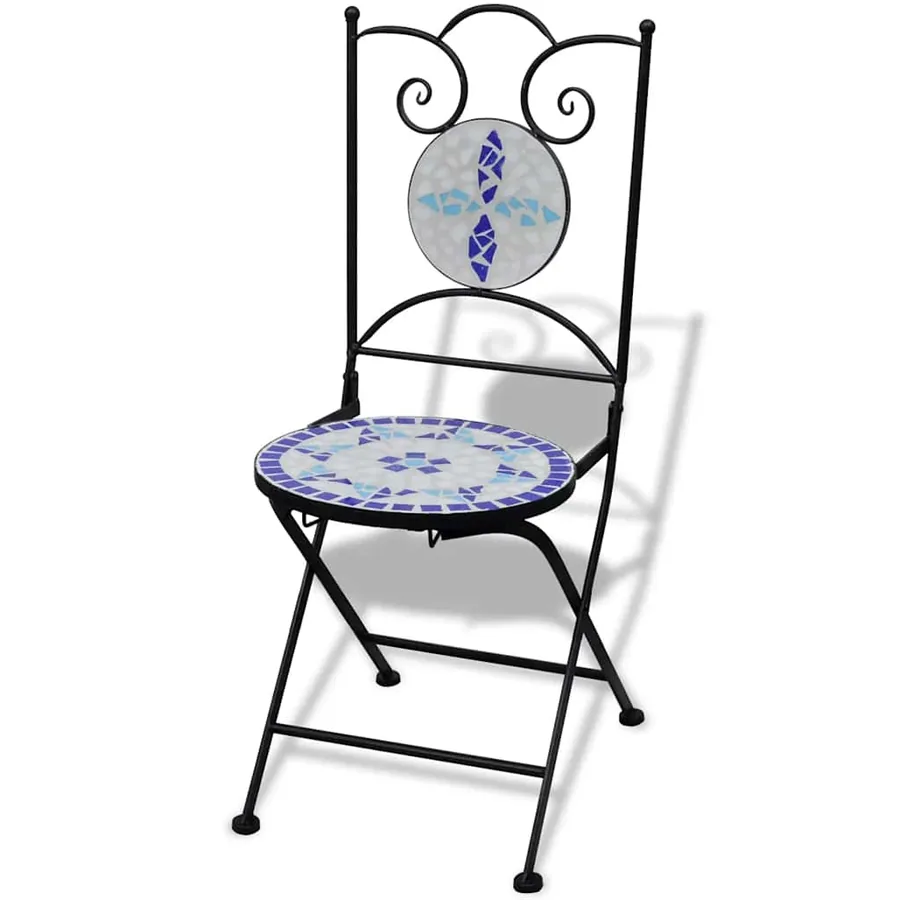 Chaises pliables de bistro 2 pcs Céramique Bleu et blanc - 2