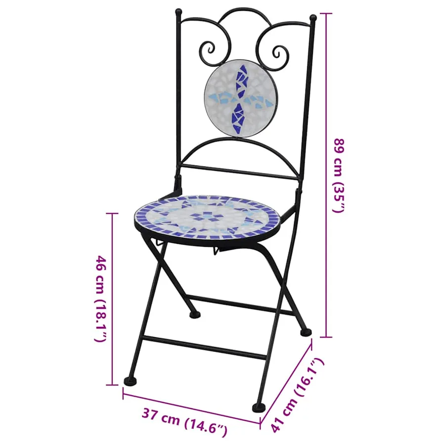 Chaises pliables de bistro 2 pcs Céramique Bleu et blanc - 7