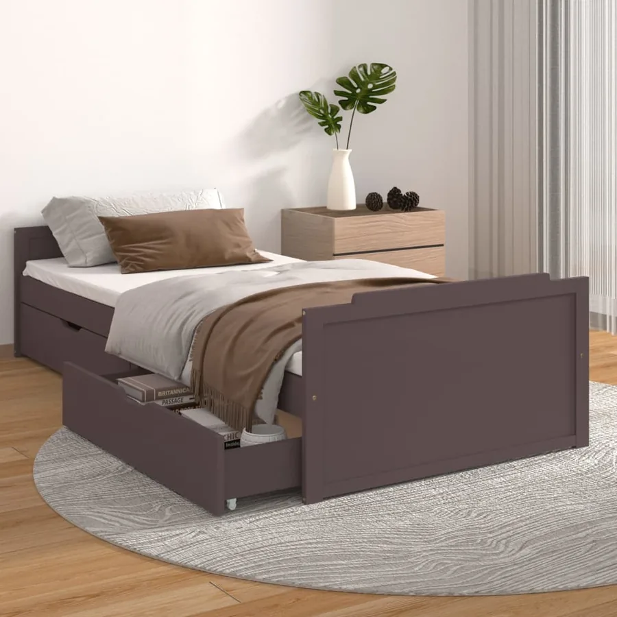 Cadre de lit sans matelas marron foncé bois pin massif 90x200cm