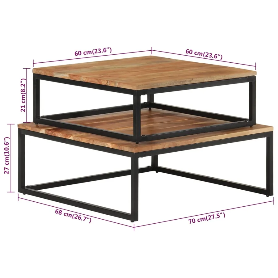 Tables basses gigognes 2 pcs Bois d'acacia massif - 6