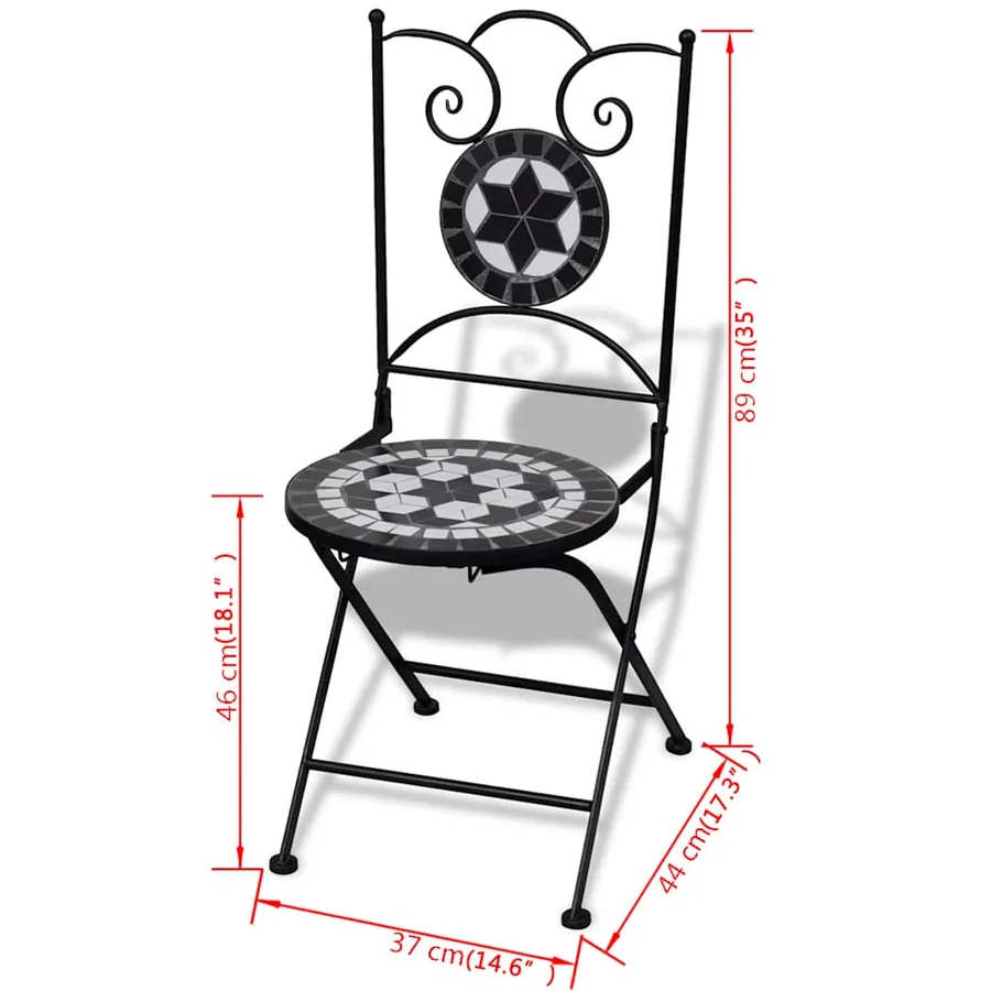 Mobilier de bistro 3 pcs Carreaux céramiques Noir et blanc - 12