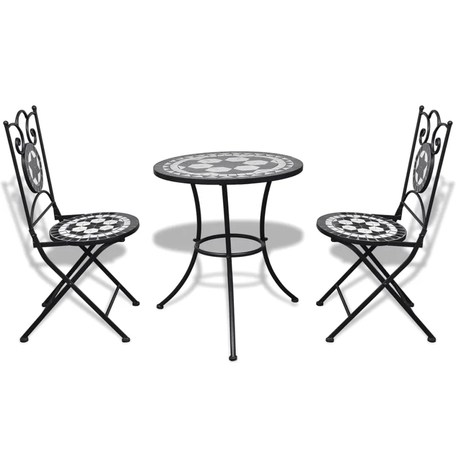 Mobilier de bistro 3 pcs Carreaux céramiques Noir et blanc - 2