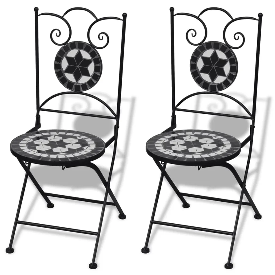 Mobilier de bistro 3 pcs Carreaux céramiques Noir et blanc - 3