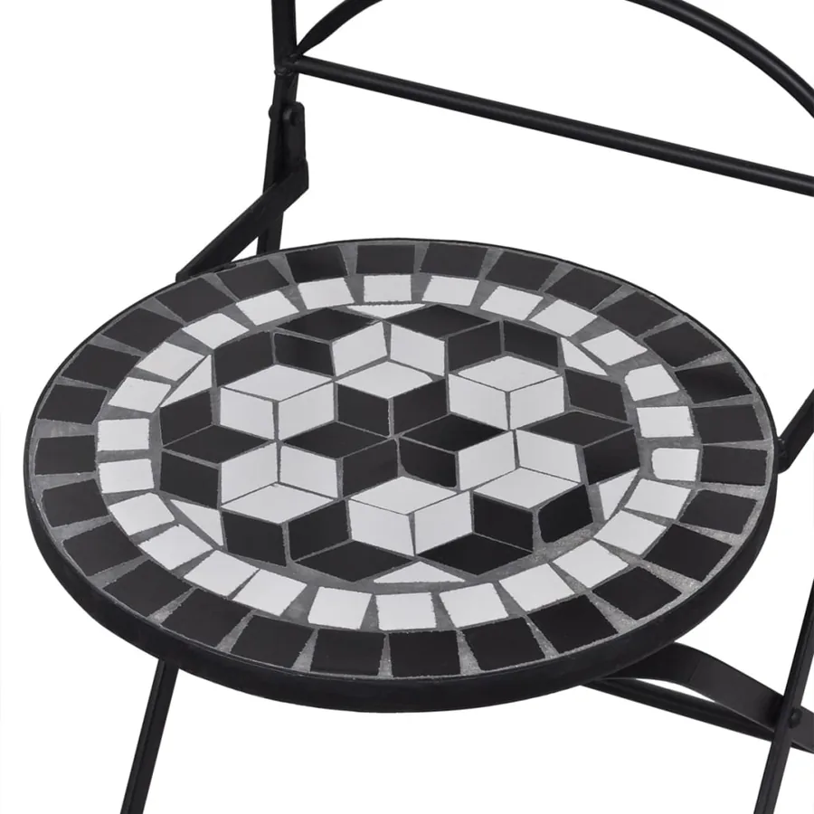 Mobilier de bistro 3 pcs Carreaux céramiques Noir et blanc - 5