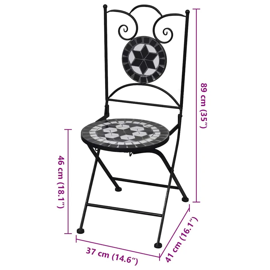 Chaises pliables de bistro 2 pcs Céramique Noir et blanc - 7