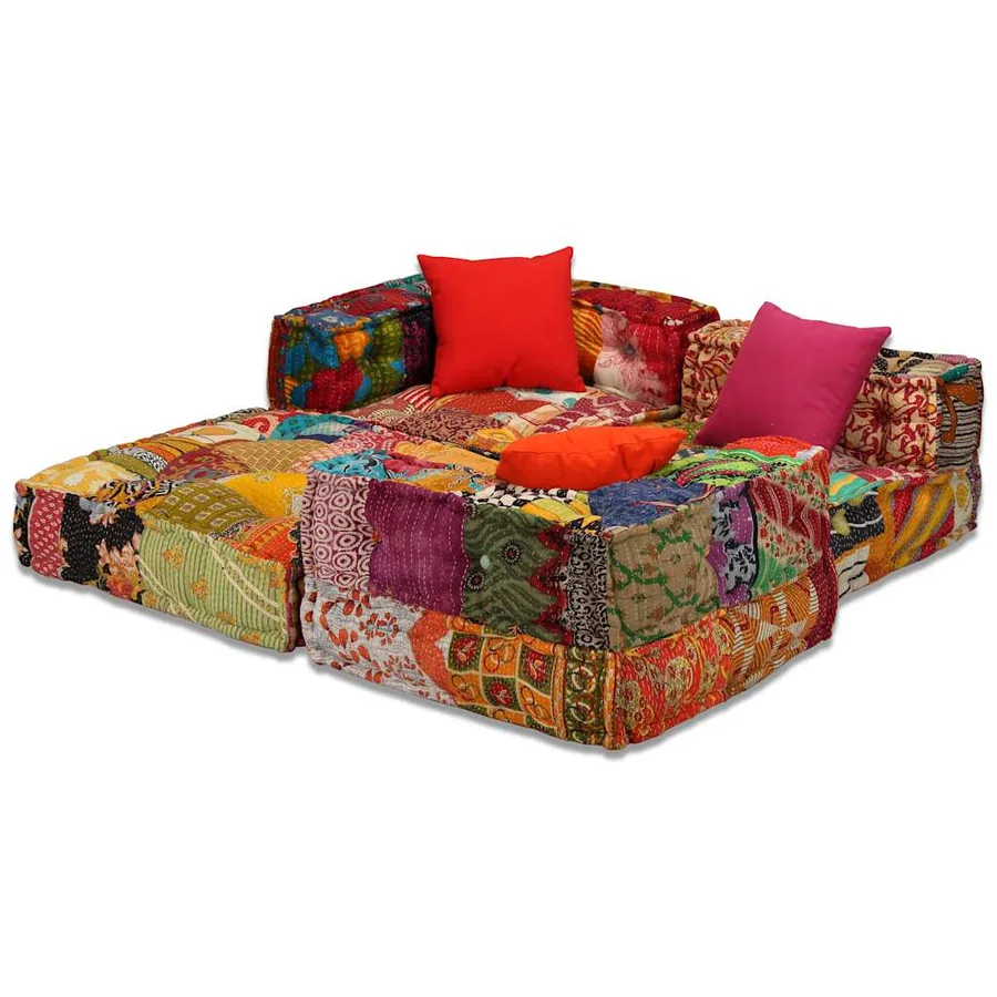 Pouf modulaire à 3 places Patchwork Tissu - 11
