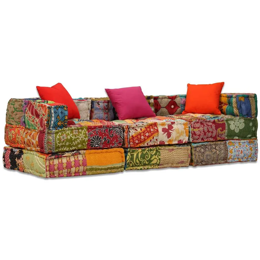 Pouf modulaire à 3 places Patchwork Tissu - 14