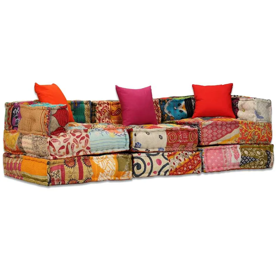 Pouf modulaire à 3 places Patchwork Tissu - 15